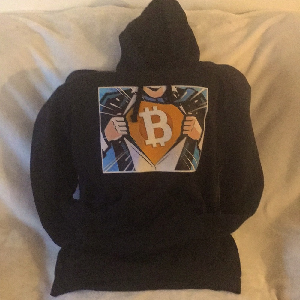 New Solid Black 100%cotton hoodie..when exposed showing the “Bitcoin emblem”!!!